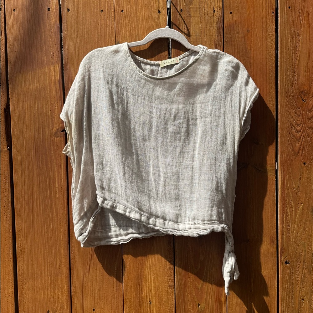 STARK X gray linen top with side knot